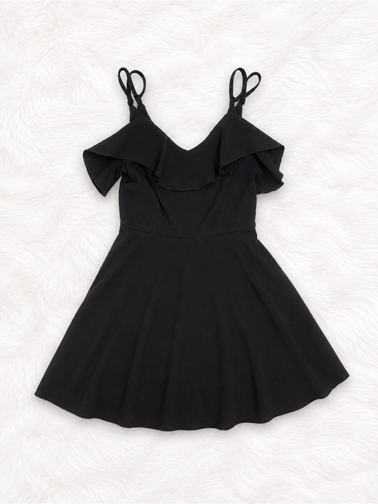 Altar'd State Dresses & Skirts - Altar’d State Black Ruffle Dress Small Cold Shoulder Fit Flare Boutique Mini